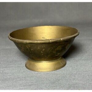 Vintage Brass Pedestal Bowl Bamboo Rim-Brass Compote Planter Centerpiece Mortar